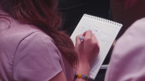 Female Hands Writing in Notebook Close Up Study Concept Видео 334563202