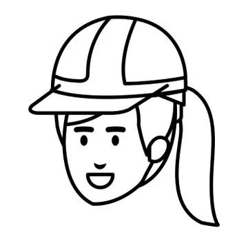 Female head builder constructor with helmet Illustrazione stock
