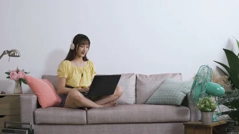 Female with a headset is practicing speaking Stock Footage 150811260