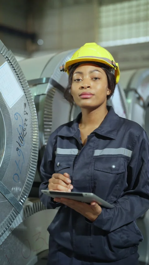 Female Heavy Industry Engineer Worker Wearing Safety Uniform and Hard Hat. Stock Footage 238011354