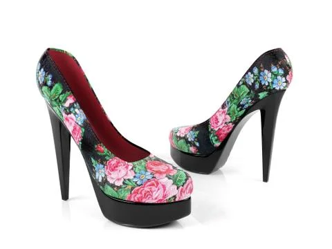 Female high heeled shoes with flower pattern isolated Stock Illustration