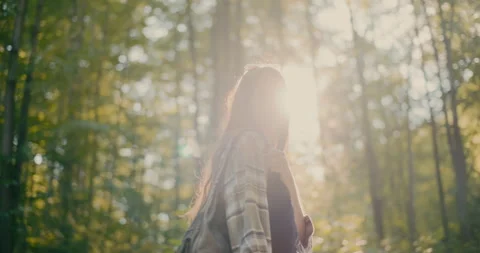 Female Hiker Exploring Forest During Vacation Stock Footage 252016897