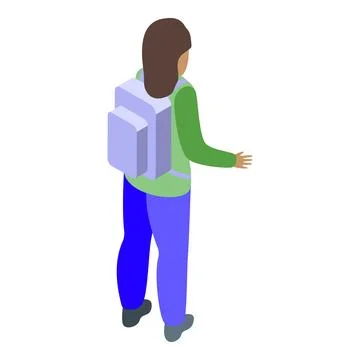 Female hiker walking with backpack, exploring nature trail Stock Illustration