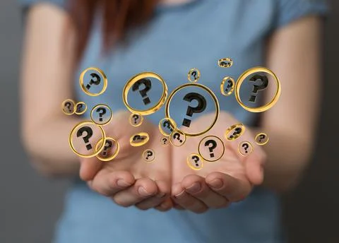Female holding question mark bubbles Stock Photos