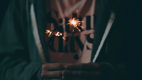 Female Holding Sparkler In Front Of Camera Stock Footage 87051671