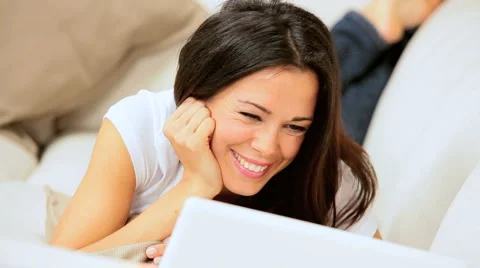 Female at Home Using  Internet Webchat Stock Footage 3577148