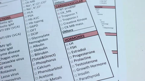 Female hormone, doctor checking name in lab blank, showing blood sample in tube Stock Footage 103449984