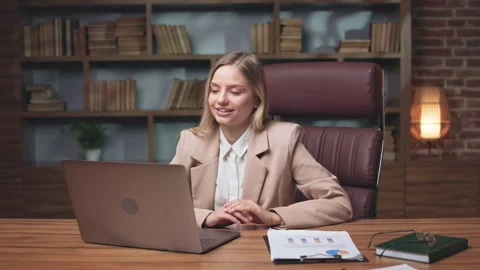 Female hr manager holding video interview with applicant Stock Footage 243354053