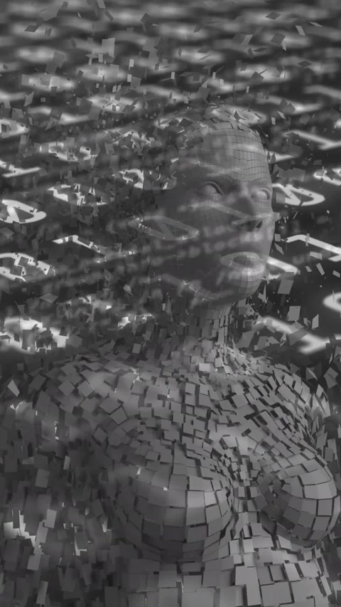Female human body model and data processing against binary coding on black Stock Footage 342097983