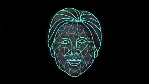 Female Human Face Recognition Low Polygon Hologram 2D Animation Stock Footage 117003340