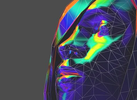 Female human face in side view in futuristic low poly style - 3d illustration Stock Illustration