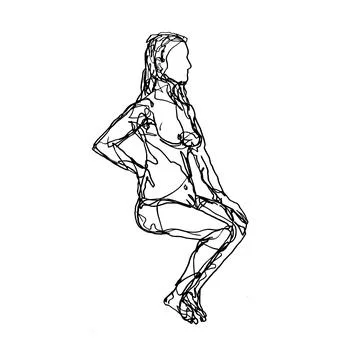 Female Human Figure Model Posing and Sitting in the Nude Looking to Side Dood Stock Illustration