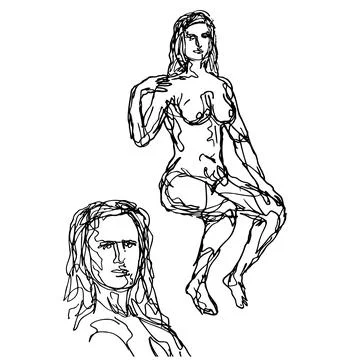 Female Human Figure Model Posing and Sitting in the Nude Viewed from Front Do Stock Illustration