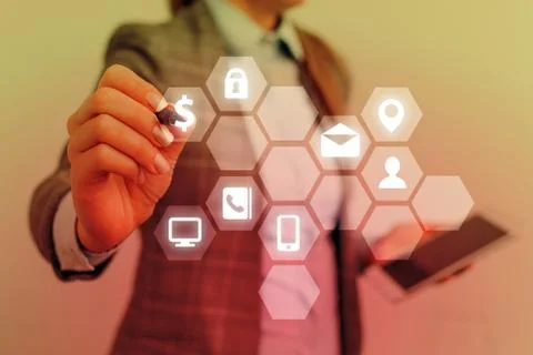 Female human presenting a presentation using the latest sophisticated devices 写真素材