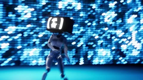 Female humanoid robot dance hacker type head on mechanical skeleton. Stock Footage 325680900