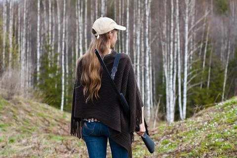 Female hunter in the forest Stock Photos