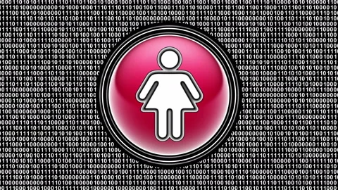 Female icon. Binary code ( array of bits ) in the screen. Looping footage. Stock Footage 123761453