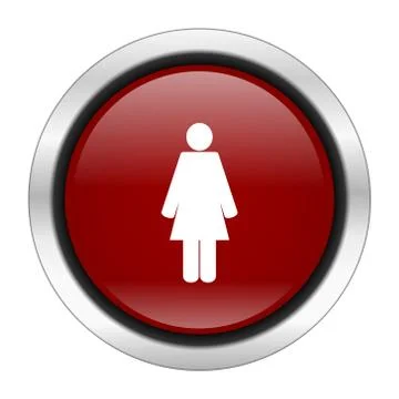 Female icon, red round button isolated on white background, web design illust Stock Illustration