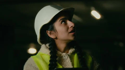 Female inspector supervisor architect developer angry annoyed woman in hardhat Stock Footage 226405773