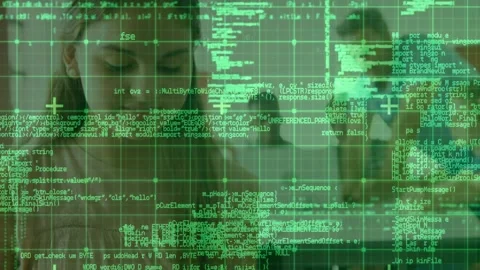 Female instructor teaching students in classroom, AR scan shifting green grid Stock Footage 330462691