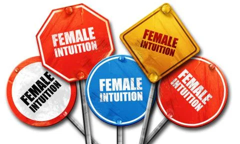 Female intuition, 3D rendering, rough street sign collection Stock Illustration
