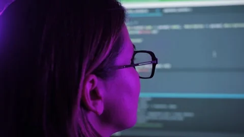 Female IT Programmer working on desktop computer. Specialist creating software. Stock Footage 244378985