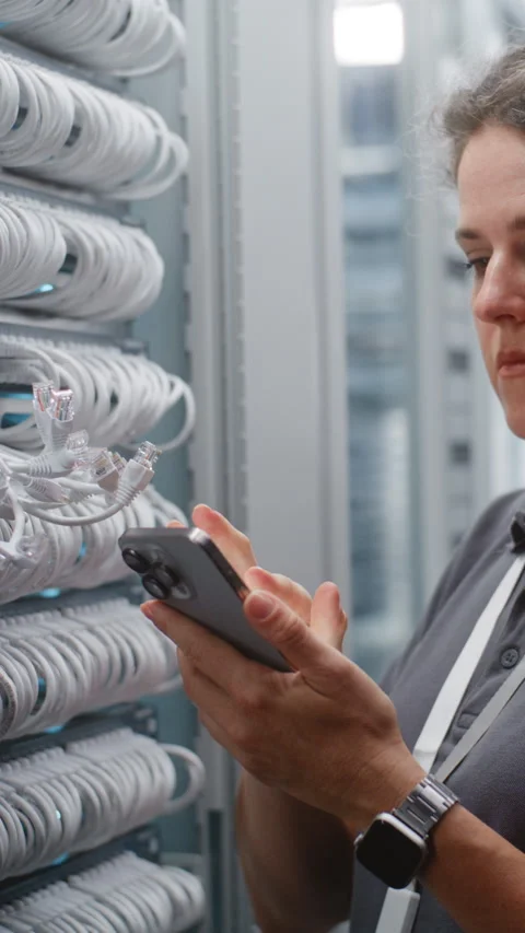 Female IT Specialist Checking Network Topology During Data Center Audit Stock Footage 344966838