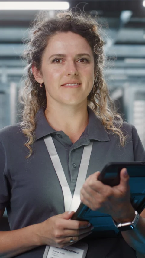 Female IT Specialist Using Digital Tablet for Data Center Audit Stock Footage 344880458