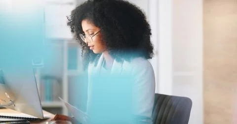 Female IT working on a desktop computer. Happy Information Technology operation Stock Photos