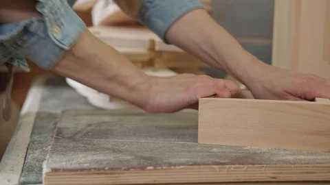 Female joiner's hands: she is engaged in carpentry, handmade furniture Video stock 122308792