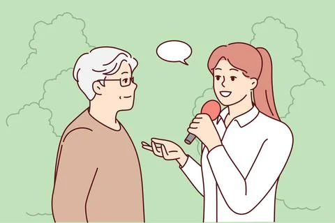 Female journalist interview elderly man Stock-Illustration