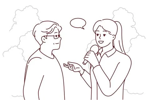 Female journalist interview elderly man 库存插图
