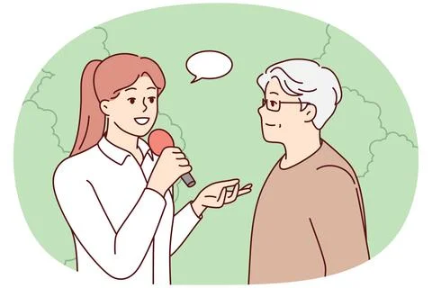 Female journalist interview elderly man 库存插图