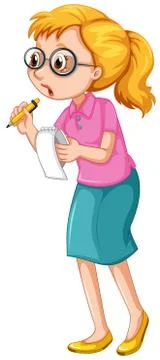 Female journalist taking notes Stock Illustration