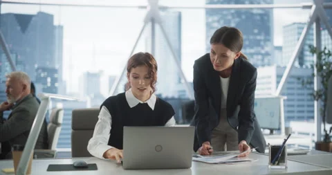 Female Junior Coder And Project Manager Working In Office Stock Footage 251644021