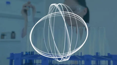 Female lab scientist pipetting sample into tube rack as glowing outline shaping Stock Footage 320088881
