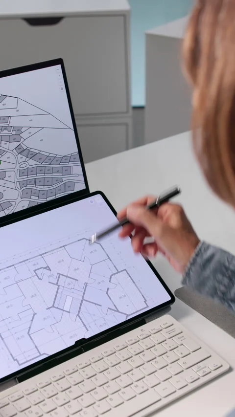 Female Land Developer Studies City Plot Plans Stock Footage 337227930