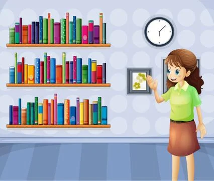 A female librarian inside the library Illustrazione stock