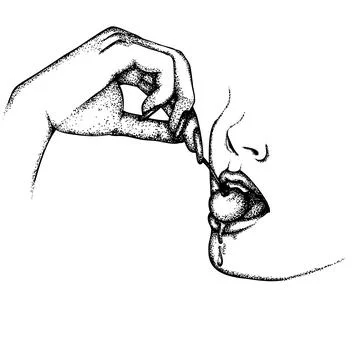 Female lips with a cherry Stock Illustration