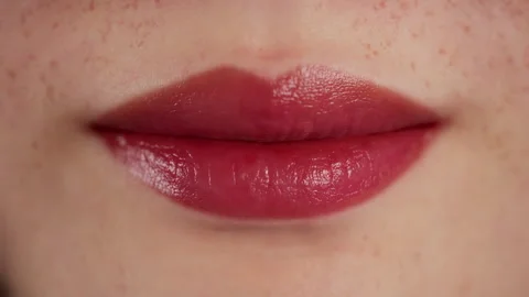 Female lips closeup, studio light, 3D render Stock Footage 243677910
