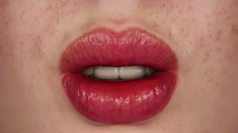 Female lips closeup, studio light, 3D render Stock Footage 244260477