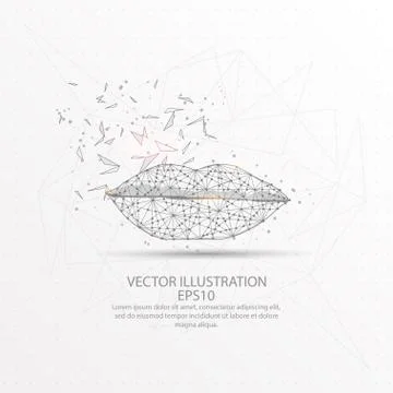 Female lips low poly wire frame on white background. Stock Illustration