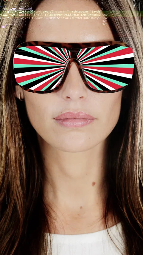 Female looking at camera with glasses and spiral pattern Stock Footage 322062257