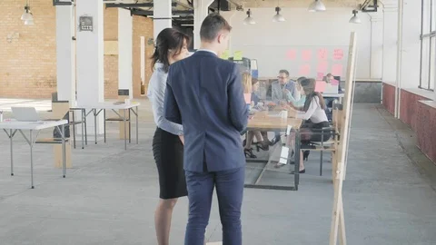 A female manager assigns a task to an employee who prepares a presentation on a Stock Footage 109377435