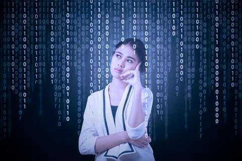 Female manager with binary code Stock Photos