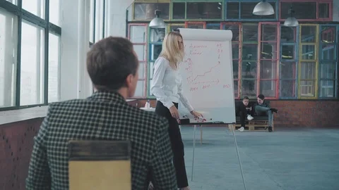 The female manager has completed the presentation and leaves the room. Modern Stock Footage 108395242