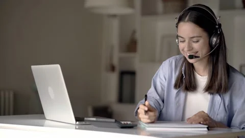 Female manager worker using calculator and laptop Vídeo Stock 221941929