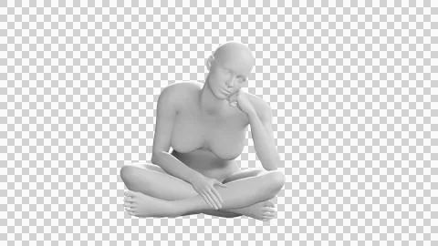Female Mannequin in Crouching Thinking Pose, Isolated on Transparent Backgr.. Stock Illustration