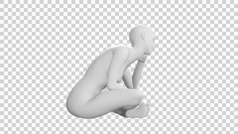 Female Mannequin in Crouching Thinking Pose, Isolated on Transparent Backgr.. Stock Illustration