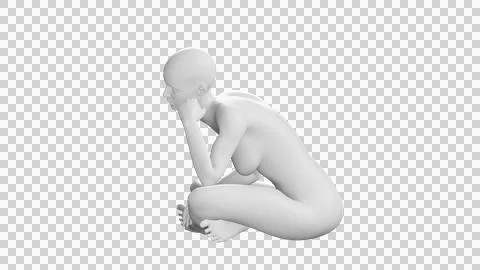 Female Mannequin in Crouching Thinking Pose, Isolated on Transparent Backgr.. Stock Illustration